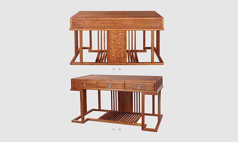 遵义 别墅中式家居书房装修实木书桌效果图
